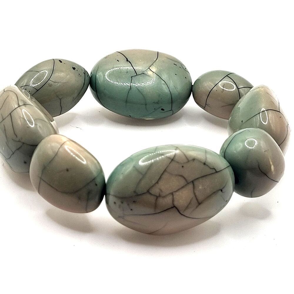 Big Bold Boho Blue Resin Faux Turquoise  Chunky Statement Bracelet 7in